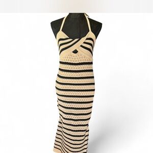 House of Harlow 1960 Black and Cream Striped Midi Dress